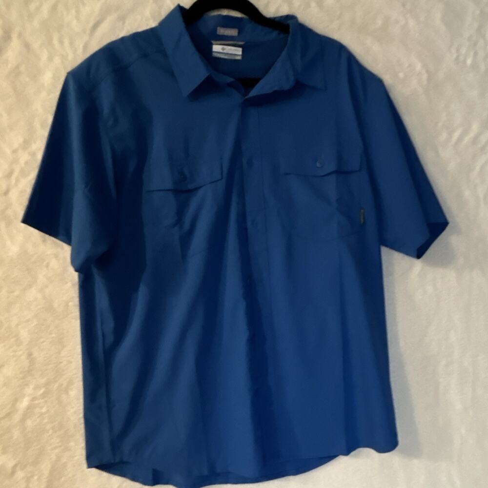 Columbia Blue Short Sleeve Fishing Shirt Lightweight Men's Size L